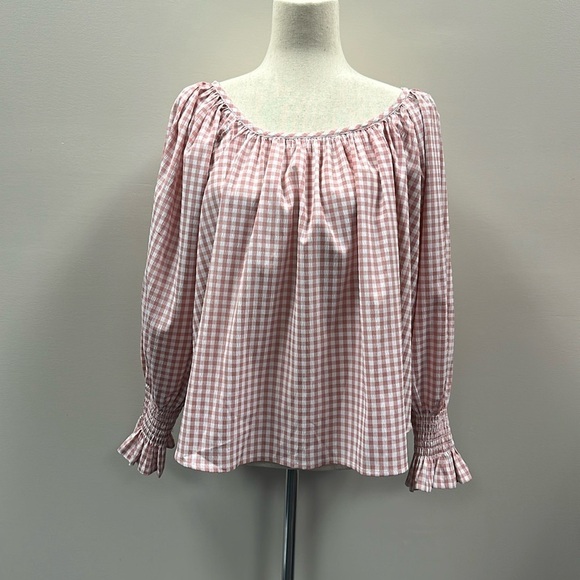 Hunter Bell Womens Rosette Pink Check Lucia Scoop Neck Top Cottagecore Medium - Picture 3 of 10